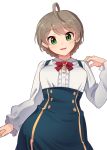  1girl ahoge blush breasts brown_hair eyebrows_visible_through_hair green_eyes green_nails idolmaster idolmaster_cinderella_girls idolmaster_million_live! kamille_(vcx68) looking_at_viewer medium_breasts nail_polish parted_lips sakuramori_kaori smile solo upper_body 