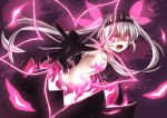  1girl fire flower glowing glowing_eyes hair_ribbon long_hair looking_at_viewer mary_skelter mizunashi_(second_run) nude open_mouth oyayubihime_(mary_skelter) red_eyes ribbon solo white_hair 