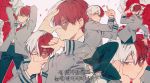  1boy blue_eyes boku_no_hero_academia flower half-closed_eyes korean looking_at_viewer multicolored_hair necktie one_eye_closed pants pose red_necktie red_rose redhead rose school_uniform sideburns solo_focus text todoroki_shouto translation_request two-tone_hair white_hair white_rose 