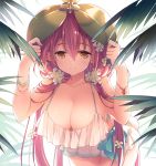  1girl blush breasts cleavage closed_mouth collarbone dress flower granblue_fantasy hair_flower hair_ornament large_breasts leaf leaning_forward long_hair looking_at_viewer mizuno_(suisuiw) pink_hair plant_girl pointy_ears revision smile solo twintails white_background white_flower yellow_eyes yggdrasill_(granblue_fantasy) 