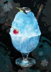  animal bird black_sky blue cherry emperor_penguin food fruit glass no_humans nomiya_(no_38) original penguin shaved_ice sky snowflakes star_(sky) starry_sky 