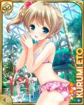  6+girls ass bikini blonde_hair blue_eyes bush butt_crack character_name day eto_kurumi flower girlfriend_(kari) hair_flower hair_ornament hands_together hibiscus hibiscus_print hula image_sample multiple_girls open_mouth palm_tree pink_bikini plumeria ponytail smile swimsuit tree twitter_sample wet 