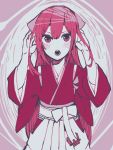  10s 1girl colored hair_ribbon hands hands_up itomugi-kun japanese_clothes kamikaze_(kantai_collection) kantai_collection long_hair open_mouth pink_background pink_eyes pink_hair ribbon solo 