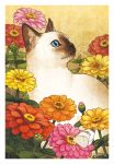  blue_eyes cat cat_focus flower looking_to_the_side moth original siamese_cat solo takigraphic 