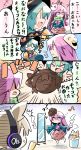  &gt;_&lt; +++ /\/\/\ 3girls 4koma :d black_hat blue_shirt blush_stickers bow bowtie chipa_(arutana) chocolate chocolate_heart comic commentary_request earmuffs eating emphasis_lines flying_sweatdrops hat hat_bow hata_no_kokoro heart highres komeiji_koishi long_hair mask mask_on_head melting mirror multiple_girls musical_note new_mask_of_hope open_mouth pink pink_bow pink_bowtie pink_eyes pink_hair pink_skirt plaid plaid_shirt pointy_hair quaver ritual_baton scarf shirt short_hair skirt smile speech_bubble striped striped_scarf tears third_eye touhou toyosatomimi_no_miko translated trash_can valentine yellow_bow 