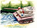  1girl ground_vehicle military military_vehicle motor_vehicle rika_(touhou) sleeping tank tiger_i tomozo8674 touhou touhou_(pc-98) tree water 