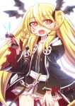  1girl alternate_costume blonde_hair fang hair_between_eyes hair_ornament long_hair looking_at_viewer mary_skelter mizunashi_(second_run) open_mouth rapunzel_(mary_skelter) red_eyes solo taser 