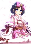  1girl alternate_costume blue_eyes blue_hair blush detached_sleeves looking_at_viewer mary_skelter mizunashi_(second_run) shirayuki_hime_(mary_skelter) short_hair smile solo 