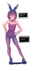  1girl breasts brown_hair bunnysuit choker closed_eyes frisk_(undertale) hands_on_hips high_heels highres short_eyebrows short_hair small_breasts solo translation_request undertale yelsh 