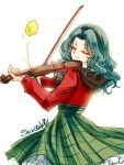  bishoujo_senshi_sailor_moon food fruit green_hair headband instrument kaiou_michiru lemon long_hair shirataki_kaiseki smile violin 