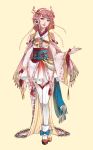  1girl fire_emblem fire_emblem_if full_body japanese_clothes jewelry kimono looking_at_viewer pink_hair sakura_(fire_emblem_if) simple_background smile solo thigh-highs 