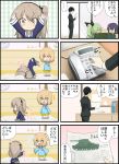  4koma anchovy black_hair blonde_hair blue_eyes bow comic drill_hair fang formal girls_und_panzer green_hair ground_vehicle hair_bow hairband highres jinguu_(4839ms) katyusha kindergarten_uniform military military_vehicle motor_vehicle opaque_glasses pepperoni_(girls_und_panzer) phone rolling shimada_arisu side_ponytail striped striped_legwear suit tank translated tsuji_renta twin_drills yellow_eyes younger 