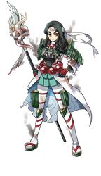  &gt;:( 1girl armor artist_request beads full_body green_hair hachimaki hand_on_hip headband holding_spear long_hair nanao_(oshiro_project) official_art oshiro_project oshiro_project_re polearm prayer_beads spear thick_eyebrows thigh-highs torn_clothes torn_hachimaki torn_thighhighs transparent_background weapon yellow_eyes 