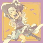  1girl aisutabetao animal armpits bat dress female_my_unit_(fire_emblem_if) fire_emblem fire_emblem_if hat highres long_hair looking_at_viewer my_unit_(fire_emblem_if) simple_background smile solo white_hair witch witch_hat 