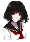  1girl bangs black_hair black_sailor_collar breasts caidychen closed_mouth highres looking_at_viewer medium_breasts medium_hair neckerchief original red_neckerchief sailor_collar shirt simple_background solo upper_body violet_eyes white_background white_shirt 