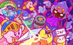  angry bangs beanie bespectacled blunt_bangs blush_stickers bob_cut bow bowtie fangs flask flying_sweatdrops glasses gloves hammer hat helmet kirby kirby_(series) nintendo no_humans notepad official_art scared silk spider_web staff sword taranza team_kirby_clash_deluxe trembling waddle_dee weapon white_gloves wizard_hat 