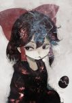  1girl black_eyes black_hair black_sweater bow character_request cigarette cookie_(touhou) expressionless hair_bow hair_tubes hakurei_reimu koohee red_bow sidelocks smoke smoking solo sweater touhou upper_body 