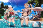 +++ 2boys 3girls armpits arms_up ball barefoot beach beach_chair beach_umbrella beachball bikini bikini_skirt black_bikini blonde_hair blush book bow bracelet breasts camilla_(fire_emblem_if) cape cleavage clouds crab day dragon elise_(fire_emblem_if) fire_emblem fire_emblem_heroes fire_emblem_if flower frilled_swimsuit frills front-tie_bikini front-tie_top hair_bow hair_flower hair_ornament hairband jewelry large_breasts laughing leon_(fire_emblem_if) long_hair magister_(medical_whiskey) marks_(fire_emblem_if) multiple_boys multiple_girls my_unit_(fire_emblem_if) navel ocean one-piece_swimsuit open_mouth outdoors palm_tree pointing pointy_ears purple_hair red_eyes ribbon seaweed side-tie_bikini sky smile snorkel starfish sunglasses swimsuit thigh_ribbon tree twintails umbrella very_long_hair water wet white_bikini 