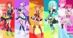  5girls absurdres blue_eyes breasts freyja_wion ginqfukya green_hair heart highres idol idol_clothes kaname_buccaneer large_breasts macross macross_delta makina_nakajima mikumo_guynemer multicolored_hair multiple_girls pink_eyes pink_hair purple_hair red_eyes redhead reina_prowler swimsuit two-tone_hair walkure_(macross_delta) yellow_eyes 