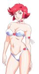  1girl arm arm_at_side arm_behind_back bare_arms bare_legs bare_shoulders bikini breasts choker cleavage closed_mouth collarbone cutie_honey cutie_honey_(character) heart heart_bikini heart_choker heart_swimsuit highres large_breasts legs lips looking_at_viewer magical_girl matching_hair/eyes midriff navel neck niina_akihiko red_eyes redhead shiny shiny_hair shiny_skin short_hair simple_background smile solo standing strapless strapless_bikini strapless_swimsuit swimsuit white_background white_bikini white_swimsuit 