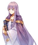  1girl book dress fire_emblem fire_emblem:_seisen_no_keifu fire_emblem:_thracia_776 holding holding_book jewelry long_hair necklace simple_background smile solo very_long_hair white_background white_hair yuria_(fire_emblem) 