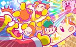  1boy backwards_hat baseball_cap beanie bird blush_stickers boom_microphone bow bowtie car closed_eyes ground_vehicle hat jitome king_dedede kirby kirby&#039;s_blowout_blast kirby_(series) microphone motor_vehicle nintendo no_humans official_art open_mouth penguin robe spitting star surprised sweatdrop tears tongue tongue_out waddle_dee 