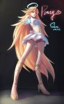  1girl absurdres artist_name blonde_hair blue_eyes breasts character_name dated high_heels highres large_breasts long_hair looking_at_viewer navel panty_&amp;_stocking_with_garterbelt panty_(psg) parted_lips shon signature skirt smile solo very_long_hair white_skirt 
