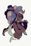 1girl black_gloves black_hair crop_top cropped_torso dark_skin fingerless_gloves gloves long_hair lowres marina_(splatoon) smile solo splatoon splatoon_2 tentacle_hair twitter_username white_background yasu_(spl_yas) zipper