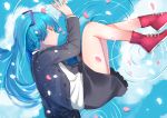  1girl absurdres blue_hair closed_eyes hatsune_miku highres long_hair lying on_side passed_out petals puddle qingli_green sleeping solo twintails unconscious vocaloid 