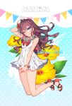  1girl :3 artist_name blue_eyes blush brown_hair character_name copyright_name eyebrows_visible_through_hair flower hair_flower hair_ornament high_heels ichinose_shiki idolmaster idolmaster_cinderella_girls long_hair looking_at_viewer popblink smile solo 