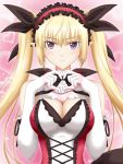  1girl blonde_hair breasts cleavage elbow_gloves elf gloves hairband heart highres jewelry kagura_ittou long_hair looking_at_viewer mistral_nereis pointy_ears shining_(series) shining_hearts smile solo twintails violet_eyes 