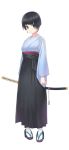  1girl artist_request black_hair earrings full_body green_eyes hakama japanese_clothes jewelry katana looking_at_viewer oshiro_project oshiro_project_re sakado_(oshiro_project) short_hair sword transparent_background weapon 