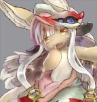 1girl animal_ears blush_stickers long_hair made_in_abyss nanachi_(made_in_abyss) smile solo tsukushi_akihito white_hair yellow_eyes 
