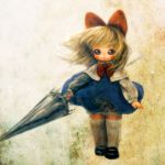  blonde_hair blue_dress blue_eyes bow capelet doll dress faux_traditional_media hair_bow hairband lance photoshop polearm shanghai_doll solo souri sword tagme touhou weapon 