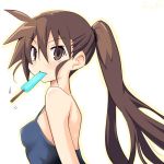  1girl brown_eyes brown_hair disgaea food iwasi-r kazamatsuri_fuuka long_hair makai_senki_disgaea_4 popsicle twintails 