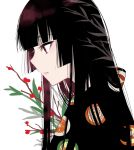  1girl asa_(coco) black_hair from_side hime_cut houraisan_kaguya japanese_clothes kimono parted_lips portrait profile red_eyes solo touhou 