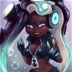  breasts cleavae crop_top dark_skin highres iida_(splatoon) looking_at_viewer navel octarian smile splatoon splatoon_2 tentacle_hair upper_body zipper 