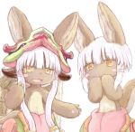  animal_ears blush_stickers made_in_abyss nanachi_(made_in_abyss) smile tail white_background white_hair yellow_eyes 