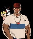  &gt;:( 1boy 1girl artist_request billy_(the_grim_adventures_of_billy_and_mandy) billy_(the_grim_adventures_of_billy_and_mandy)_(cosplay) billy_herrington black_background cosplay crossover death_(entity) gachimuchi grim_reaper hat jewelry looking_at_viewer mandy muscle namesake necklace skeleton source_request the_grim_adventures_of_billy_&amp;_mandy what 