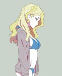  1girl bikini bikini_under_clothes blonde_hair blue_eyes bokujoukun breasts diana_cavendish grey_background groin little_witch_academia medium_breasts protected_link sideboob sketch solo swimsuit 