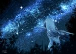 1girl arm_up blue_hair constellation from_behind gochuumon_wa_usagi_desu_ka? kafuu_chino long_hair mokachino night night_sky signature sky solo star_(sky) starry_sky 