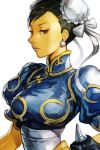  blue_dress bracelet bun_cover china_dress chinese_clothes chun-li double_bun dress hankuri jewelry puffy_short_sleeves puffy_sleeves sash short_sleeves spiked_bracelet spikes street_fighter upper_body 