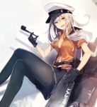  10s 1girl belt brown_eyes cruelkosshi gangut_(kantai_collection) gloves hat jacket kantai_collection long_hair machinery peaked_cap pipe remodel_(kantai_collection) scar silver_hair skirt smile solo uniform 