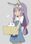  1girl absurdres alternate_costume animal_ears child dark_skin donguri_suzume facial_mark fate/grand_order fate_(series) hairband highres long_hair low_tied_hair medjed nitocris_(fate/grand_order) pout purple_hair rabbit_ears simple_background solo very_long_hair violet_eyes younger 
