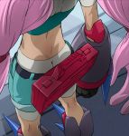  1girl ass butt_crack clenched_hand from_behind haruyama_kazunori head_out_of_frame heybot! long_hair midriff pink_hair prehensile_hair solo standing 