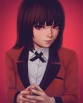  1girl black_hair blush highres kakegurui long_hair looking_at_viewer miura-n315 nail_polish red_eyes red_nails smile solo upper_body yumeko 