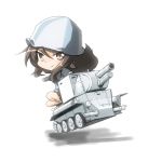  1girl black_hair brown_eyes bt-42 ground_vehicle instrument jinguu_(4839ms) kantele mika_(girls_und_panzer) military military_vehicle motor_vehicle tank white_background 