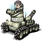  1girl artist_request bonaparte_(tank) dominion gatling_gun ground_vehicle gun leona_ozaki military military_vehicle motor_vehicle source_request tank weapon 