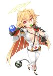  1girl blonde_hair breasts candy cleavage_cutout covered_navel eating food guilty_gear guilty_gear_xrd halo highres jack-o_(guilty_gear) jewelry large_breasts lollipop looking_at_viewer necklace red_eyes smile 