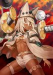  1girl abs cleavage_cutout guilty_gear guilty_gear_xrd hat highres jacket ramlethal_valentine sword tan weapon white_hair 